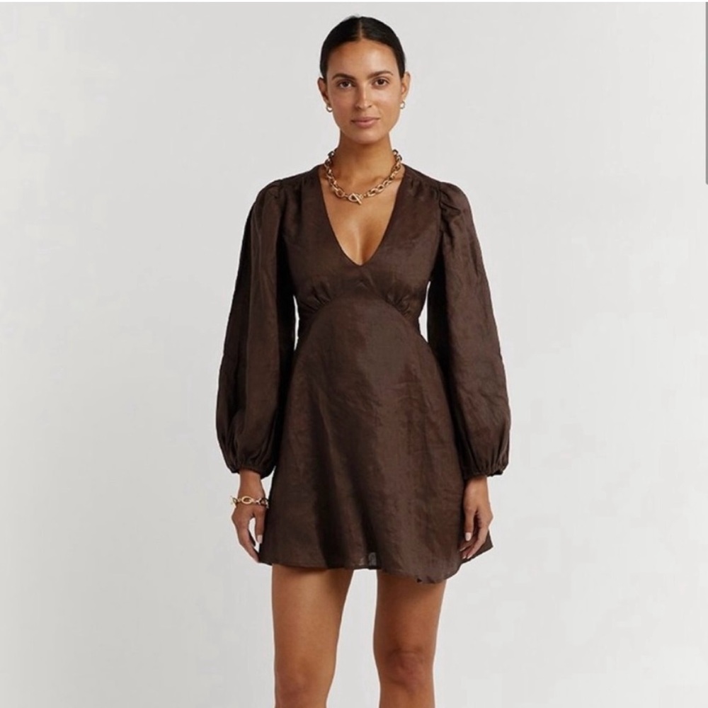 Dissh Rosa Linen Dress Chocolate